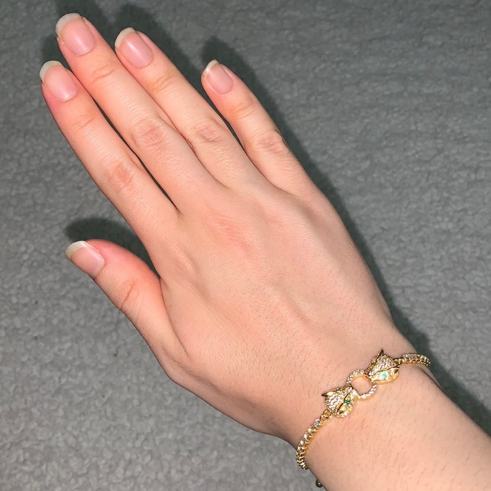 Gold Tigers with Green Eyes Bracelet